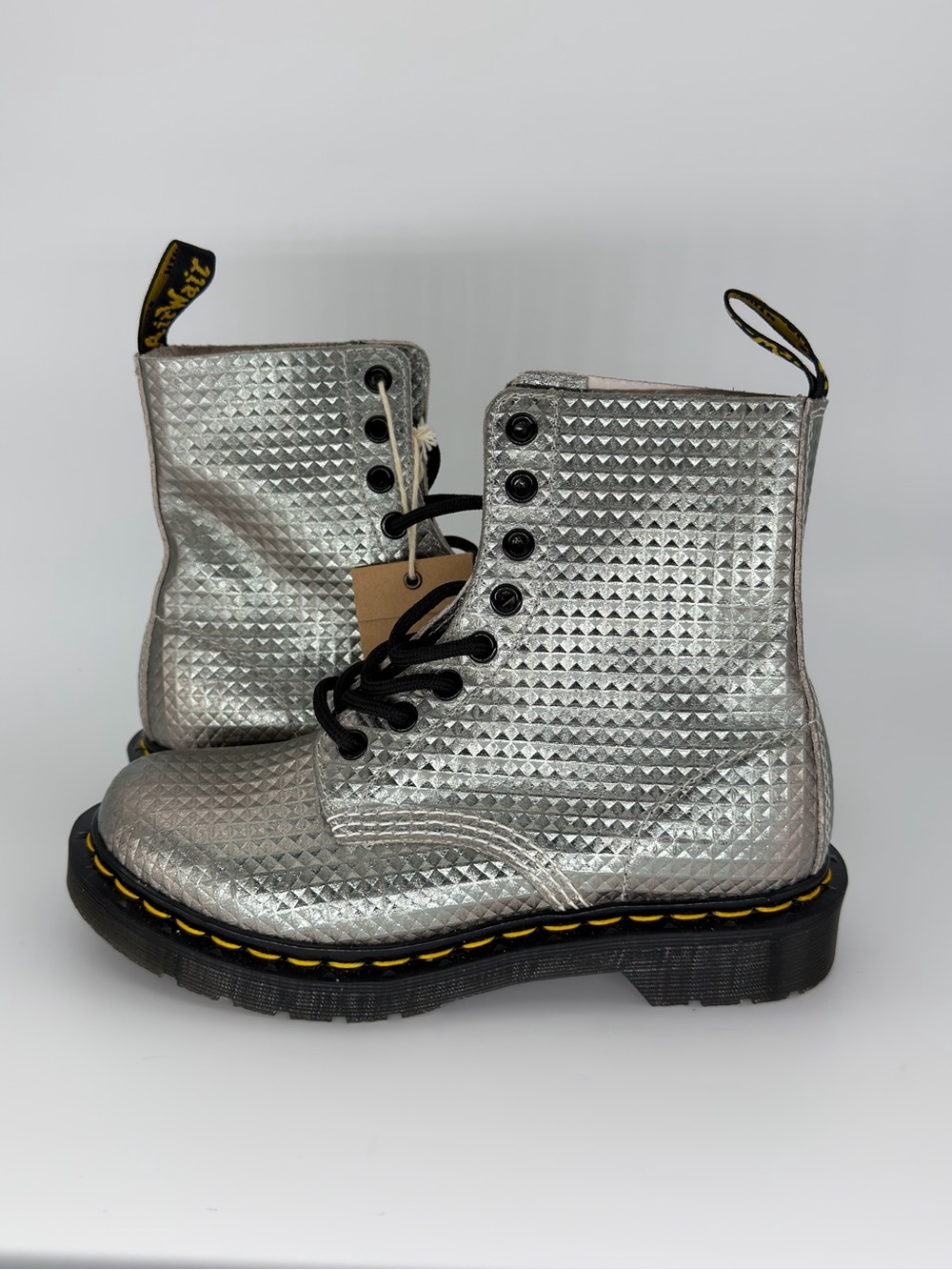 Dr. Martens 1460 Pascal Metallic Silver Geometric Leather Boots Women’s Size 5